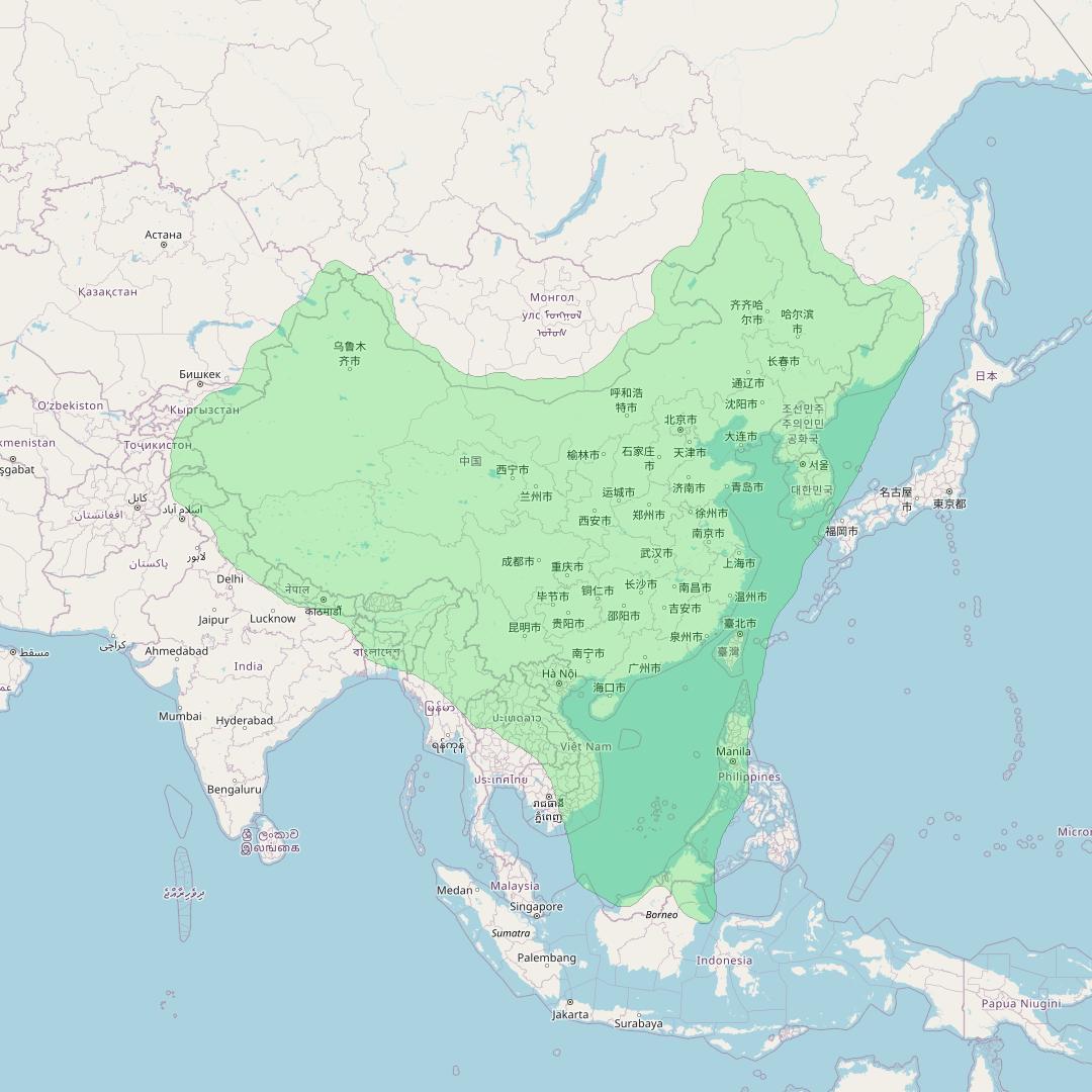 Tiantong 1 01 at 101&deg; E downlink S-band Regional 01 beam coverage map