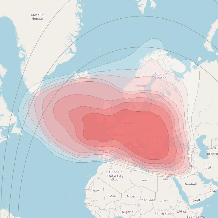 Eutelsat W3B at 16&deg; E downlink Ku-band Europe B beam coverage map