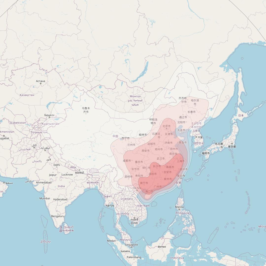 ChinaSat 9B at 101&deg; E downlink Ku-band China beam coverage map