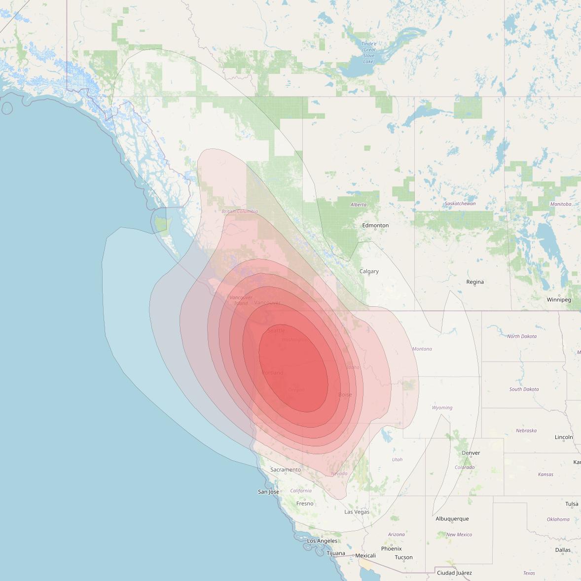 Directv 9S at 101° W downlink Ku-band BB10 (Portland) Beam coverage map