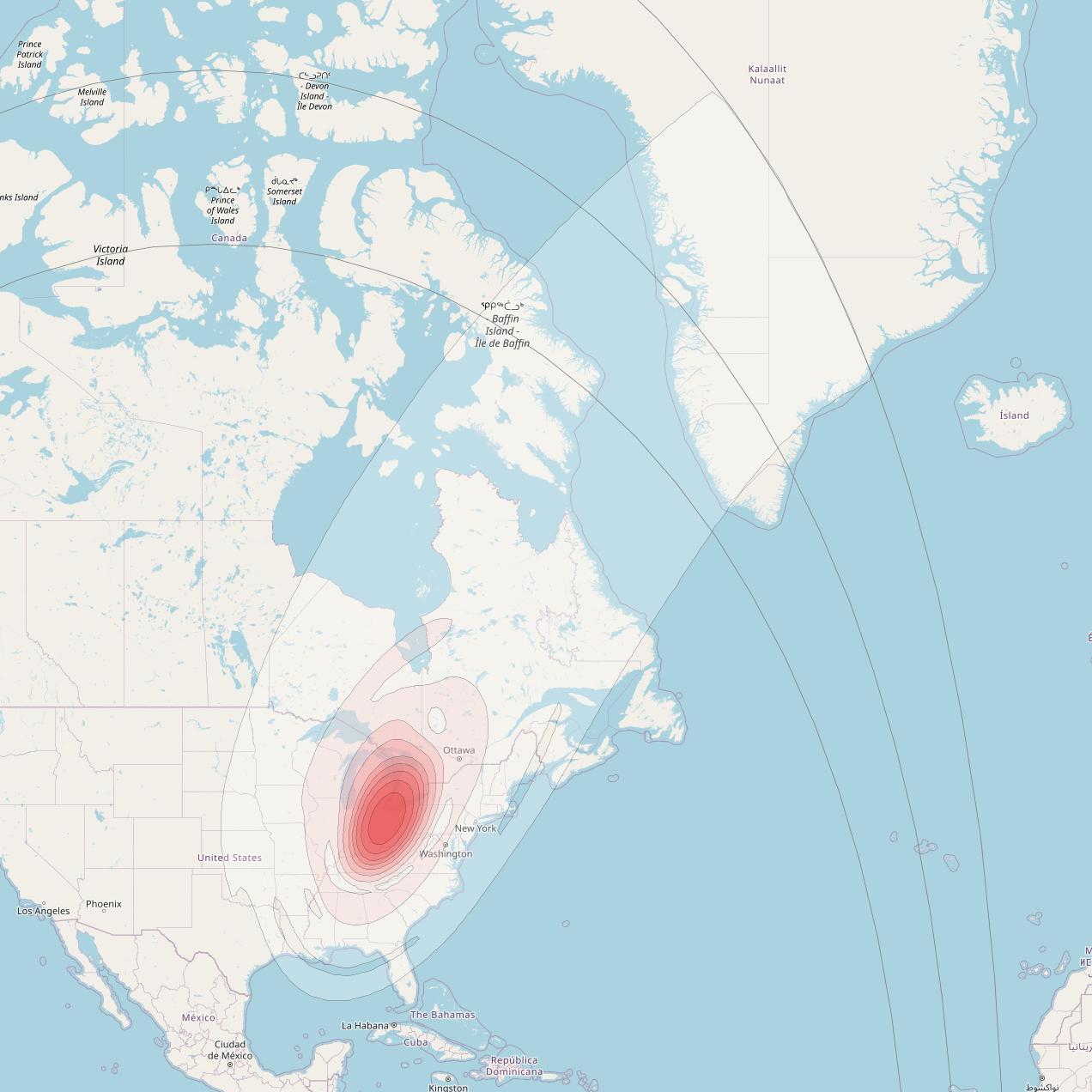 Directv 9S at 101° W downlink Ku-band CB13 (Detroit) Beam coverage map