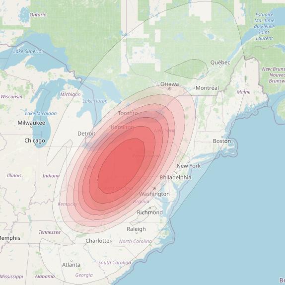 Directv 9S at 101° W downlink Ku-band RB04 (Pittsburg) Beam coverage map