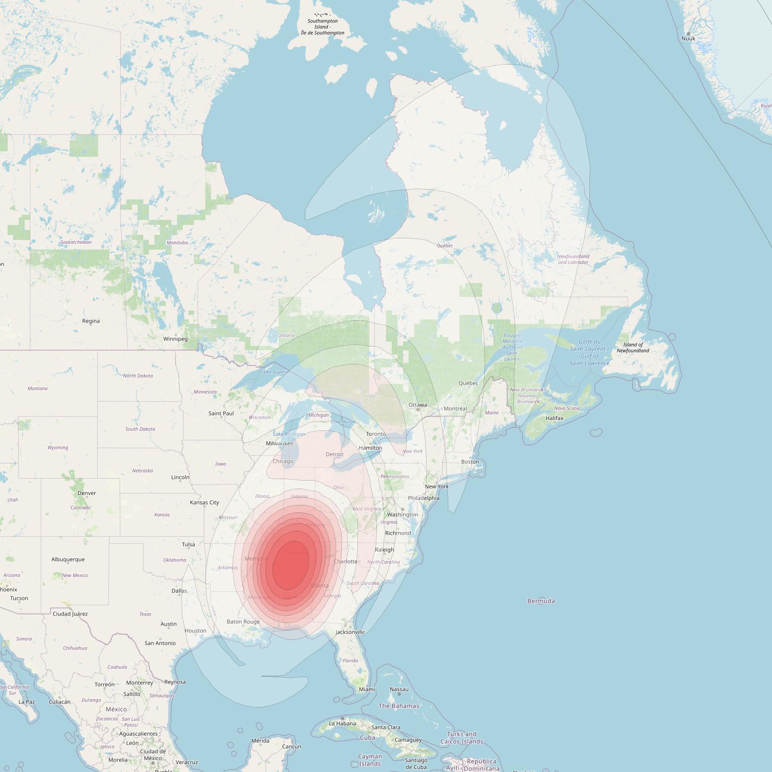 Directv 9S at 101° W downlink Ku-band RB06 (Nashville) Beam coverage map