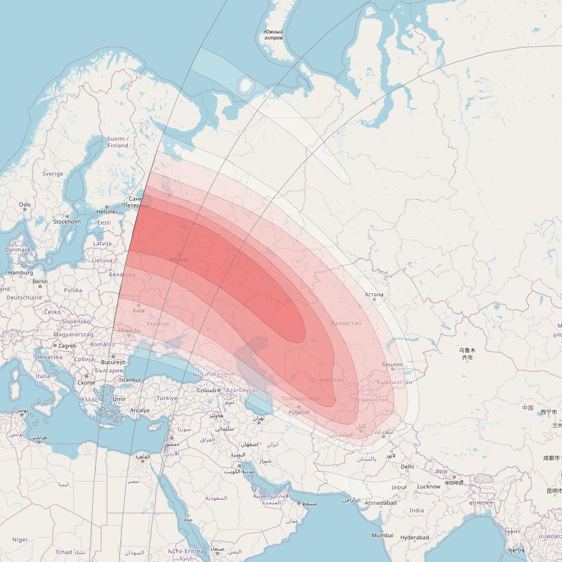 Express AMU3 at 103° E downlink Ku-band FK1 Spot beam coverage map