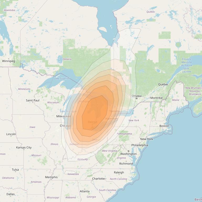Directv 12 at 103° W downlink Ka-band A2B5 (Detroit) Spot beam coverage map