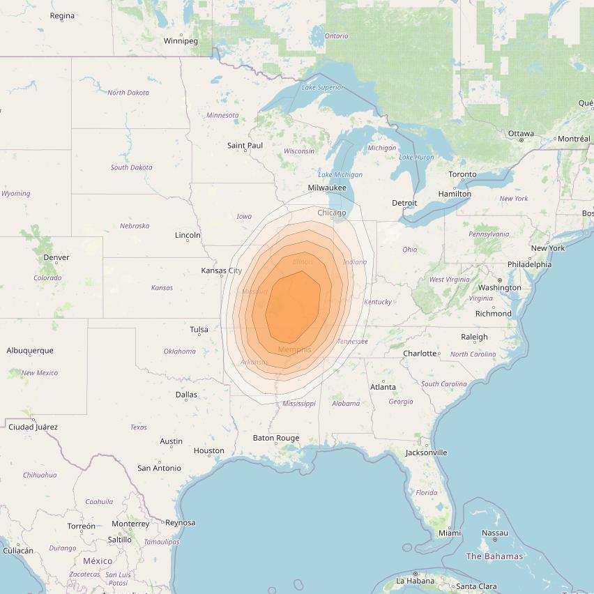 Directv 12 at 103° W downlink Ka-band A2B6 (St Louis) Spot beam coverage map
