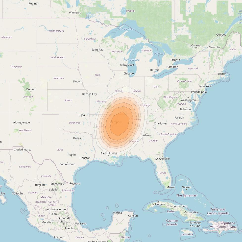 Directv 10 at 103° W downlink Ka-band A3B4 (Memphis) Spot beam coverage map