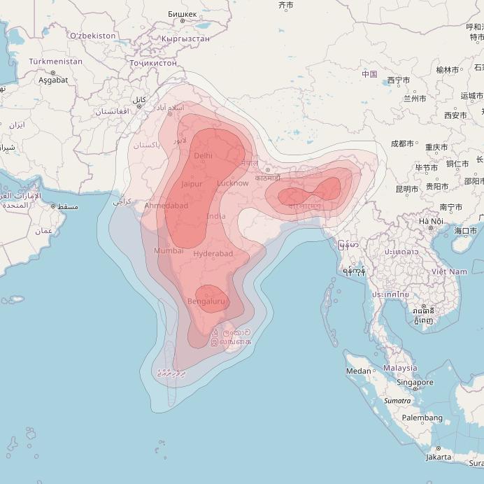 Asiasat 8 at 105&deg; E downlink Ku-band India beam coverage map