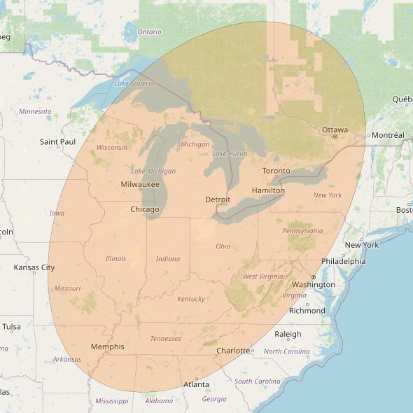 AMC 15 at 105° W downlink Ka-band Spot 5 beam coverage map