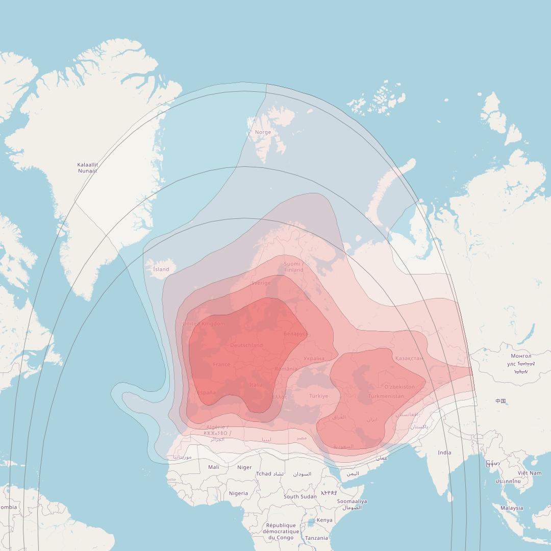 Eutelsat 10A at 10° E downlink Ku-band Europe Beam coverage map