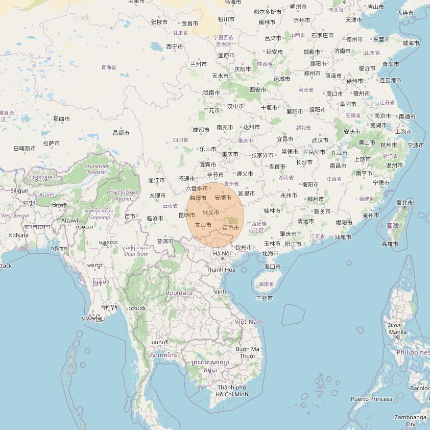 Chinasat 16 at 110° E downlink Ka-band S06 User Spot beam coverage map