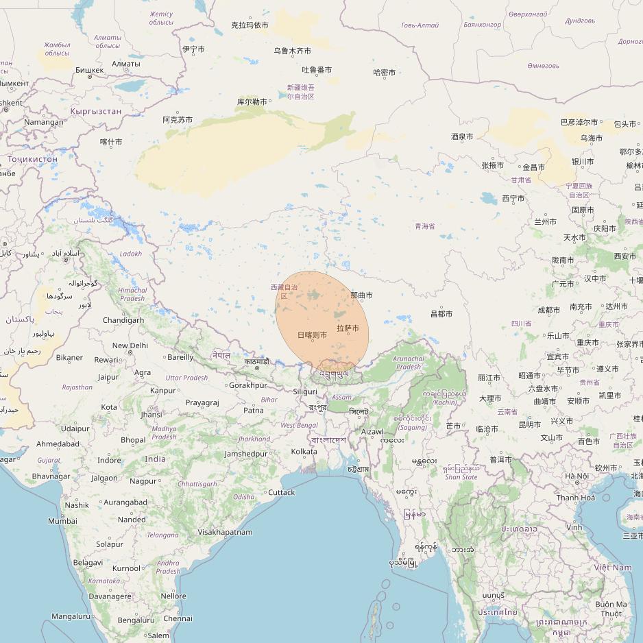 Chinasat 16 at 110° E downlink Ka-band S14 User Spot beam coverage map