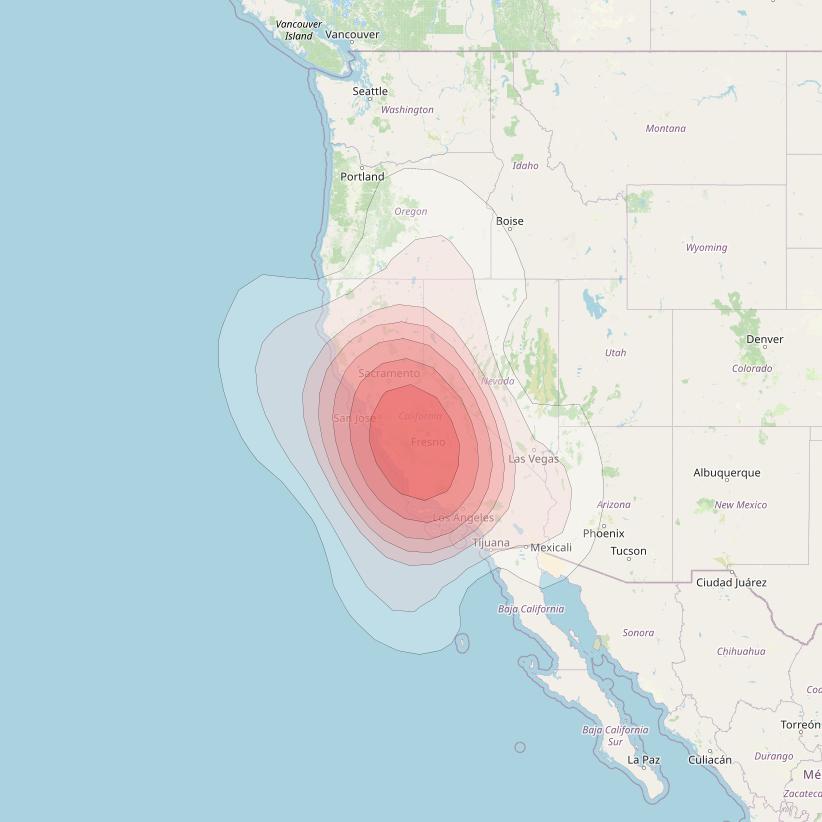 Echostar 10 at 110° W downlink Ku-band Spot CentralCaliforniaT42 Beam coverage map