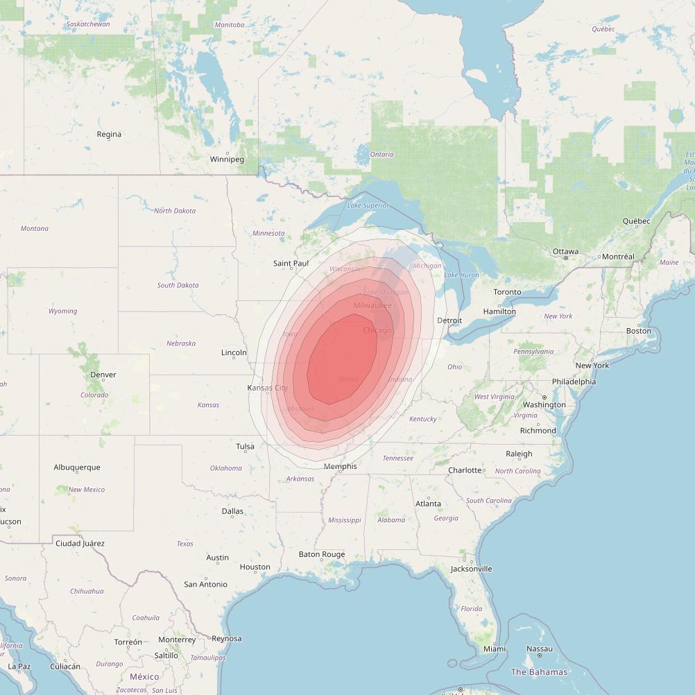 Echostar 10 at 110° W downlink Ku-band Spot CentralIllinoisT19 Beam coverage map