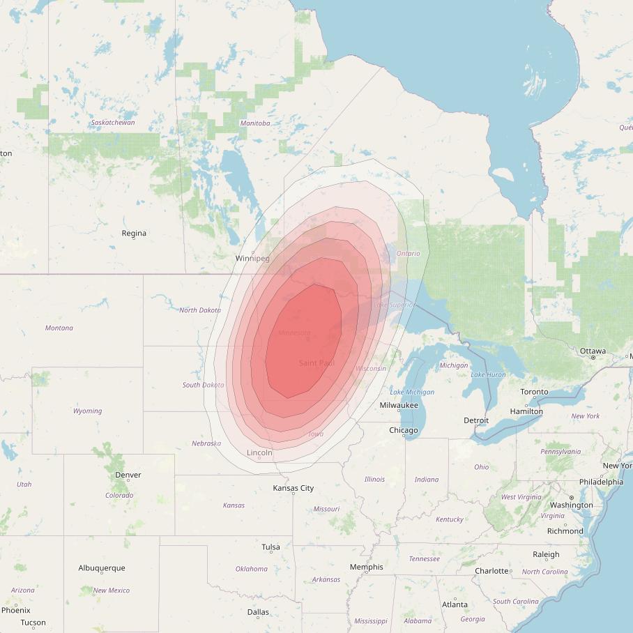 Echostar 10 at 110° W downlink Ku-band Spot CentralMinnesotaT28 Beam coverage map