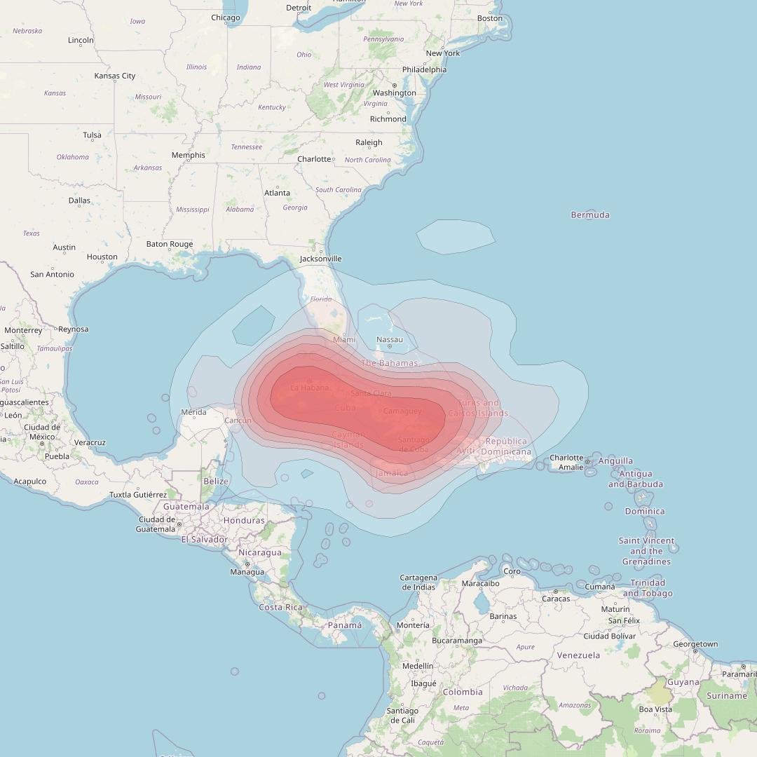 Echostar 10 at 110° W downlink Ku-band Spot CubaT48 Beam coverage map