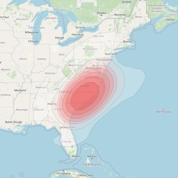 Echostar 10 at 110° W downlink Ku-band Spot EasternCarolinasT02 Beam coverage map