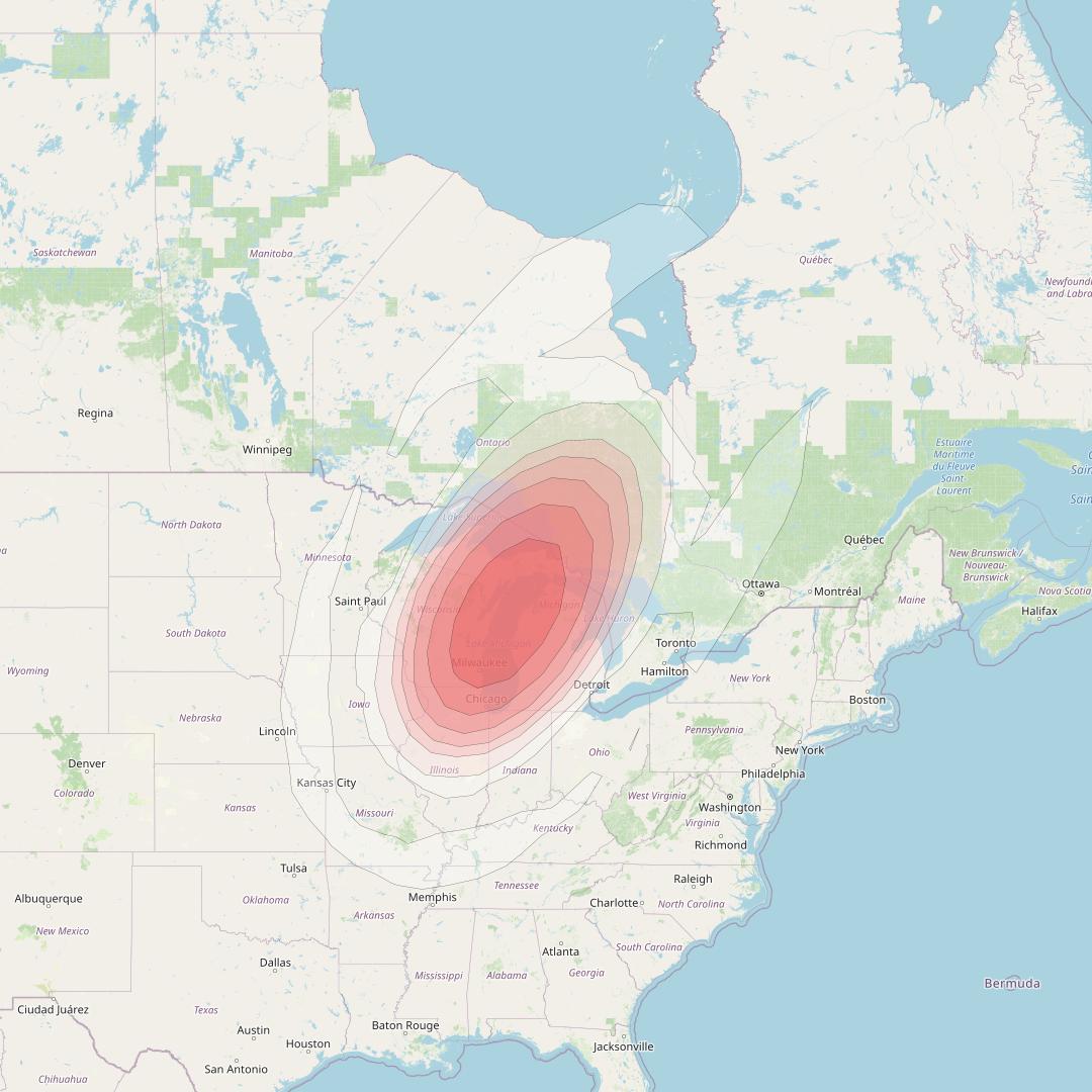 Echostar 10 at 110° W downlink Ku-band Spot LakeMichiganT18 Beam coverage map