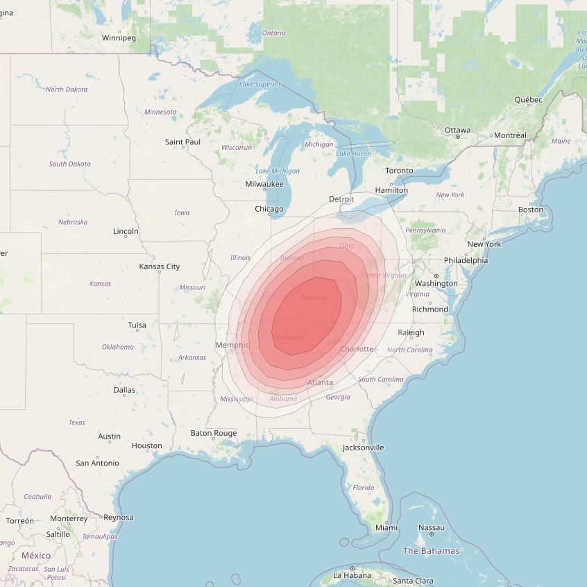 Echostar 10 at 110° W downlink Ku-band Spot SCentralKentuckyT10 Beam coverage map