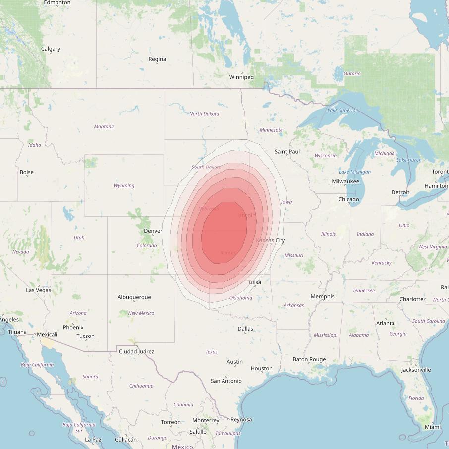 Echostar 10 at 110° W downlink Ku-band Spot SCentralNebraskaT29 Beam coverage map