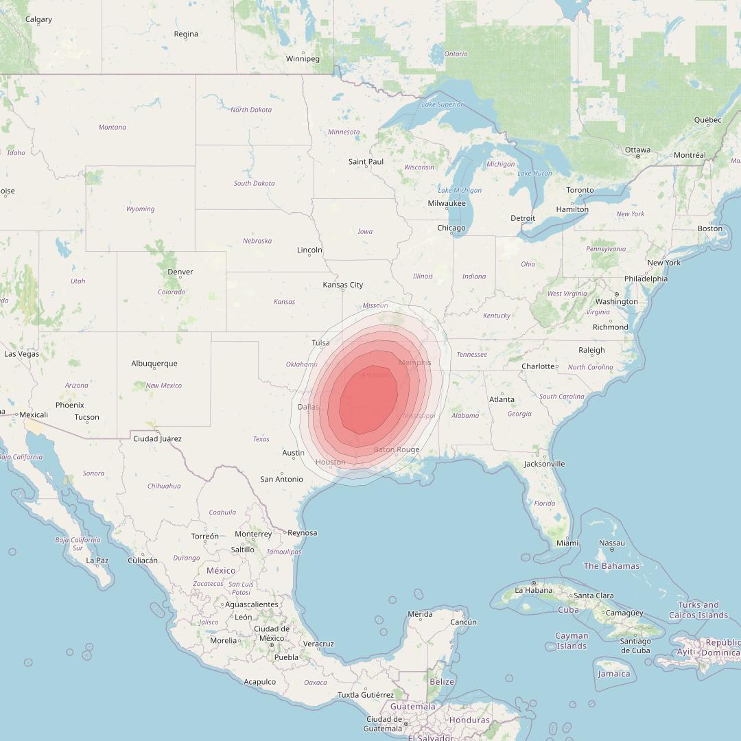 Echostar 10 at 110° W downlink Ku-band Spot SouthArkansasT15 Beam coverage map