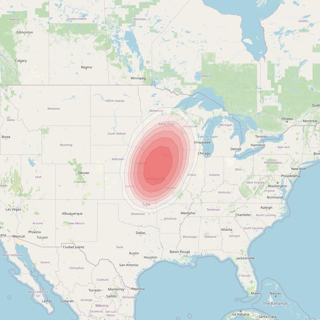 Echostar 10 at 110° W downlink Ku-band Spot SouthIowaT24 Beam coverage map