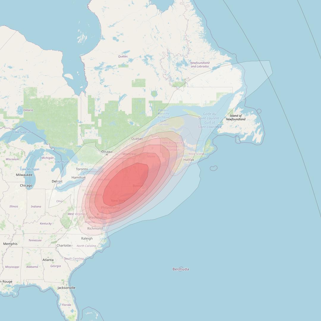 Echostar 10 at 110° W downlink Ku-band Spot WMassachusettsT4 Beam coverage map