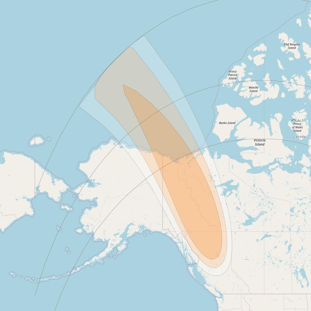 Anik F2 at 111° W downlink Ka-band Spot 1 beam coverage map