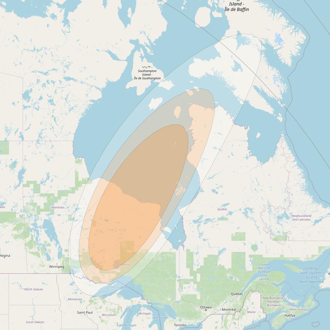 Anik F2 at 111° W downlink Ka-band Spot 10 beam coverage map