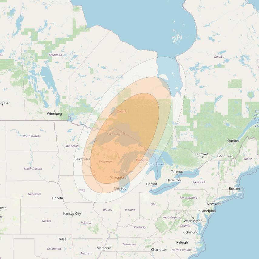 Anik F2 at 111° W downlink Ka-band Spot 17 beam coverage map