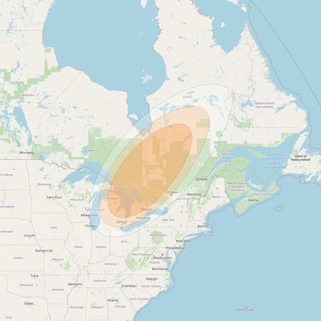 Anik F2 at 111° W downlink Ka-band Spot 18 beam coverage map