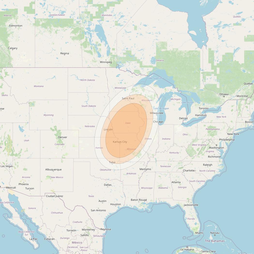 Anik F2 at 111° W downlink Ka-band Spot 26 beam coverage map