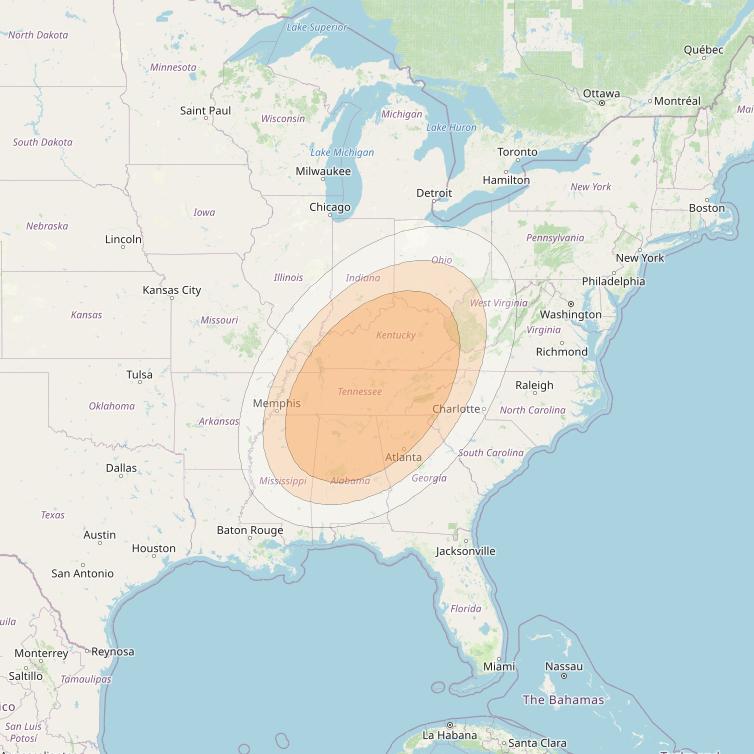 Anik F2 at 111° W downlink Ka-band Spot 36 beam coverage map