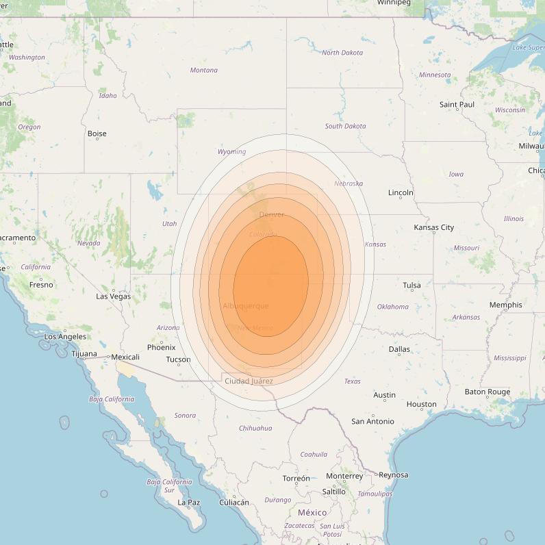 Wildblue 1 at 111° W downlink Ka-band Spot 121 (APA8GW6) beam coverage map