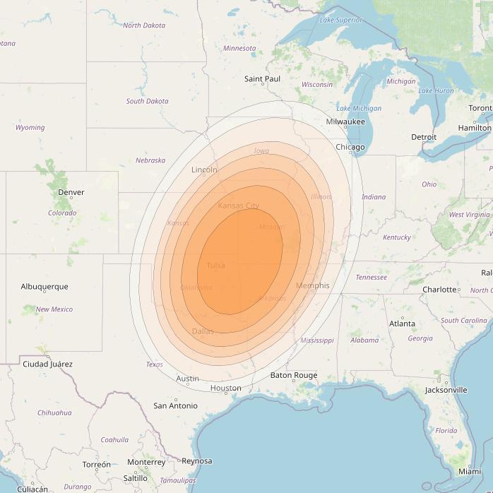 Wildblue 1 at 111° W downlink Ka-band Spot 123 (APA8GW35) beam coverage map