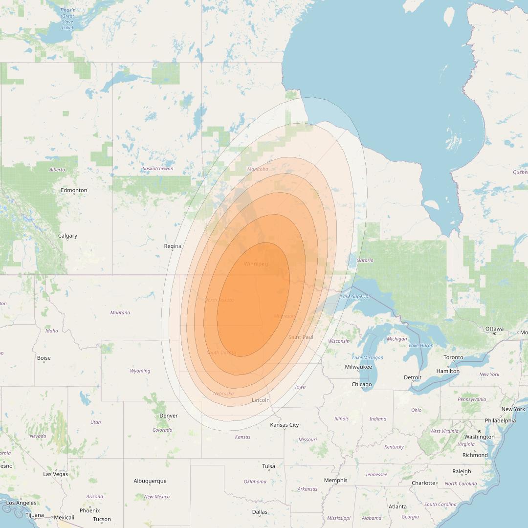 Wildblue 1 at 111° W downlink Ka-band Spot 105 (APA7GW27) beam coverage map