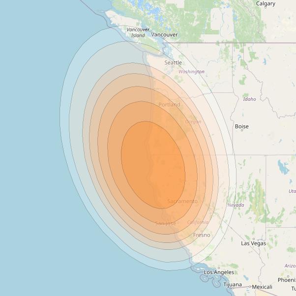 Wildblue 1 at 111° W downlink Ka-band Spot 108 (APA3GW1) beam coverage map