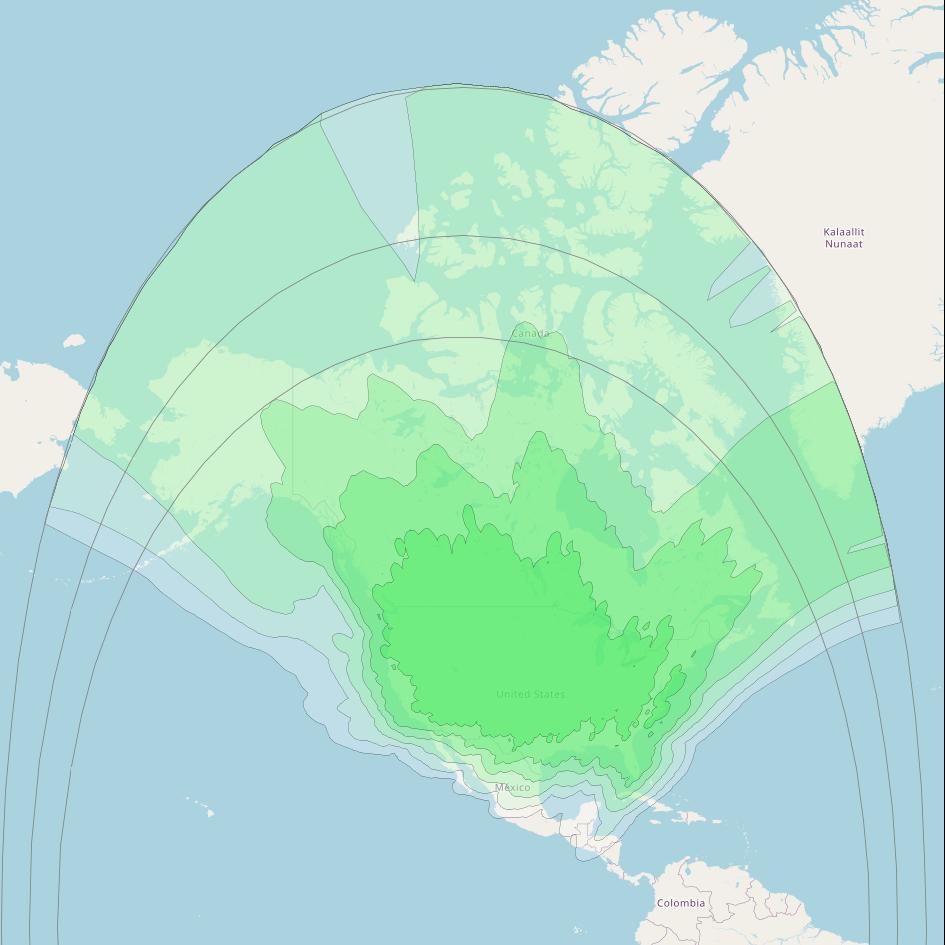Echostar T1 at 111° W downlink S-band Composite Beam coverage map