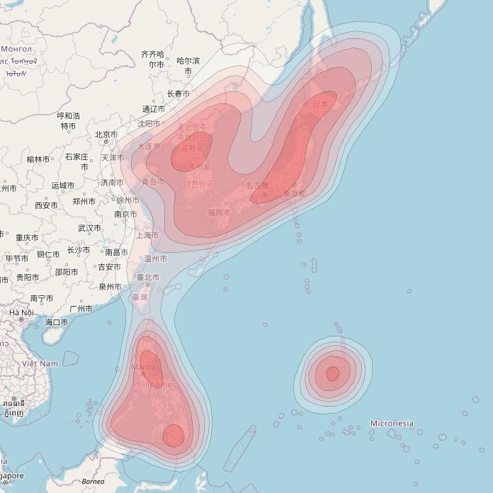 Koreasat 5A at 113° E downlink Ku-band North East Asia beam coverage map