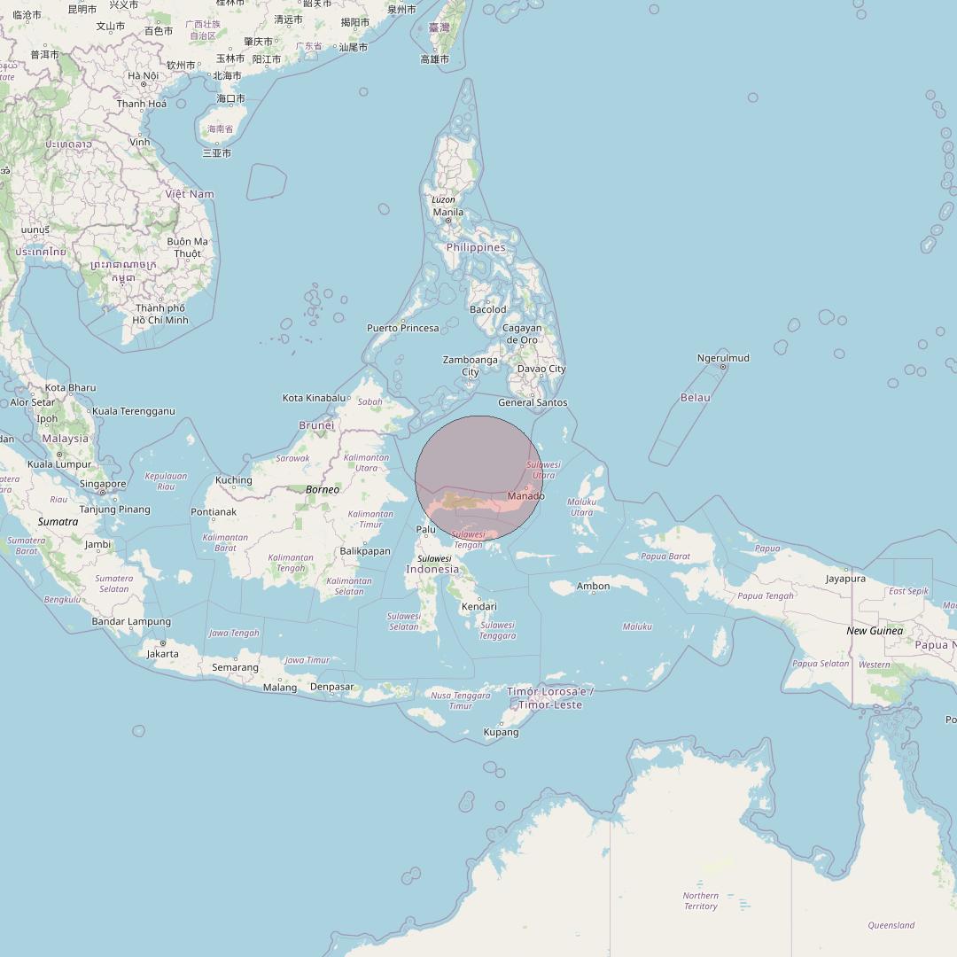 Telkomsat 113BT at 113&deg; E downlink Ku-band S19 User Spot beam coverage map