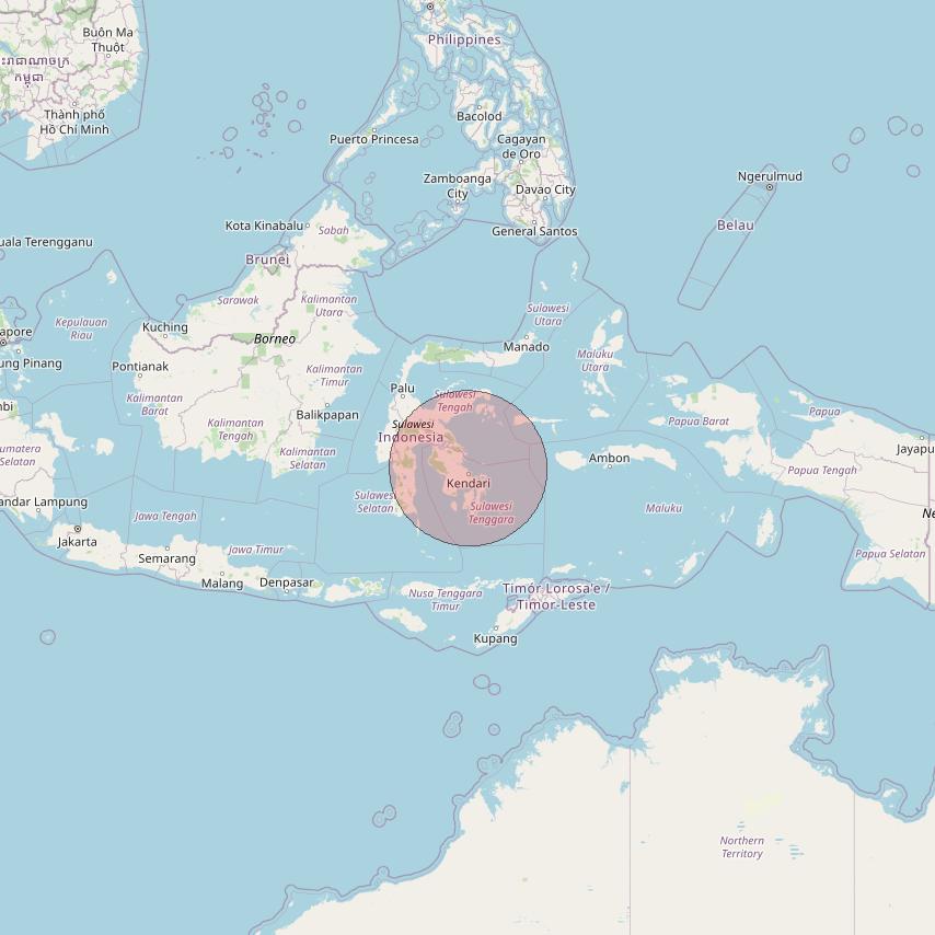 Telkomsat 113BT at 113&deg; E downlink Ku-band S20 User Spot beam coverage map