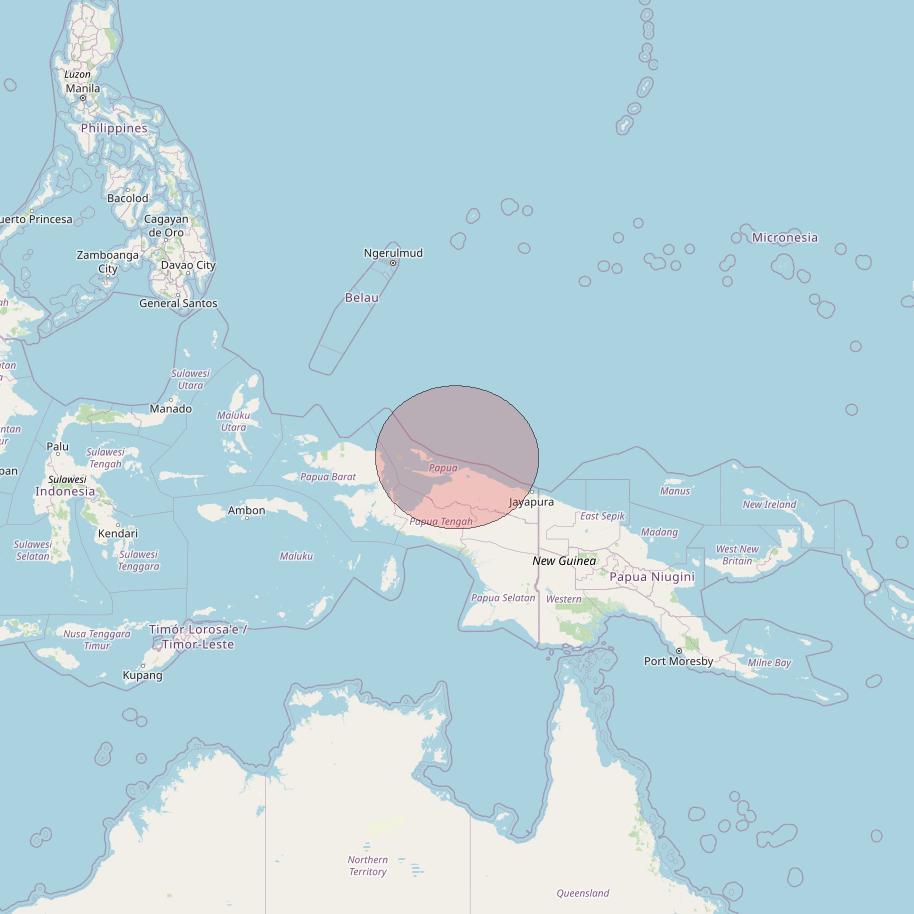 Telkomsat 113BT at 113&deg; E downlink Ku-band S32 User Spot beam coverage map