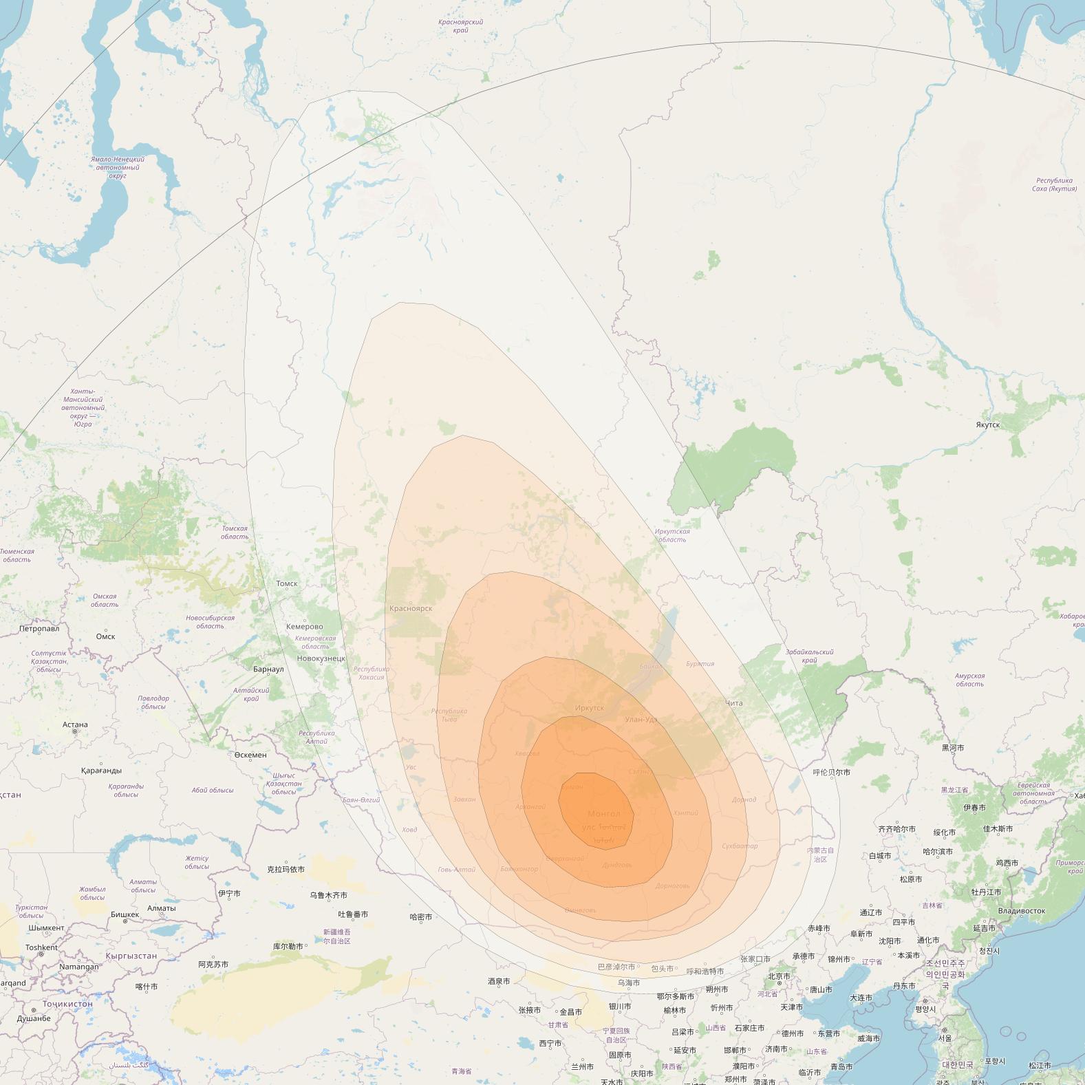 Koreasat 7 at 116&deg; E downlink Ku-band Steerable (Mongolia sample) beam coverage map