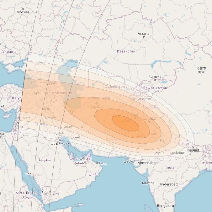 Koreasat 7 at 116&deg; E downlink Ku-band Steerable (Middle East sample) beam coverage map