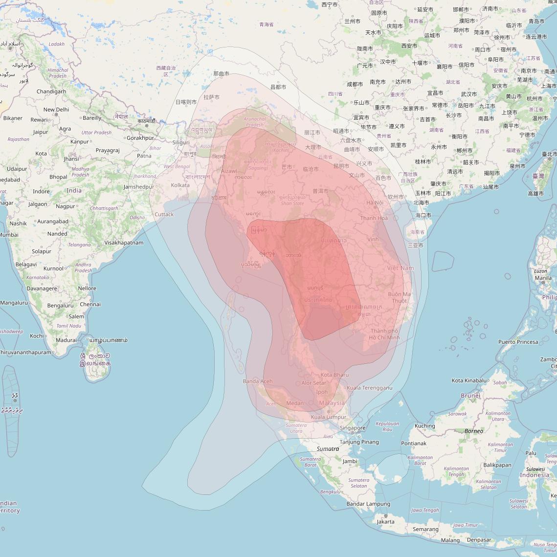 Koreasat 7 at 116° E downlink Ku-band Indochina beam coverage map