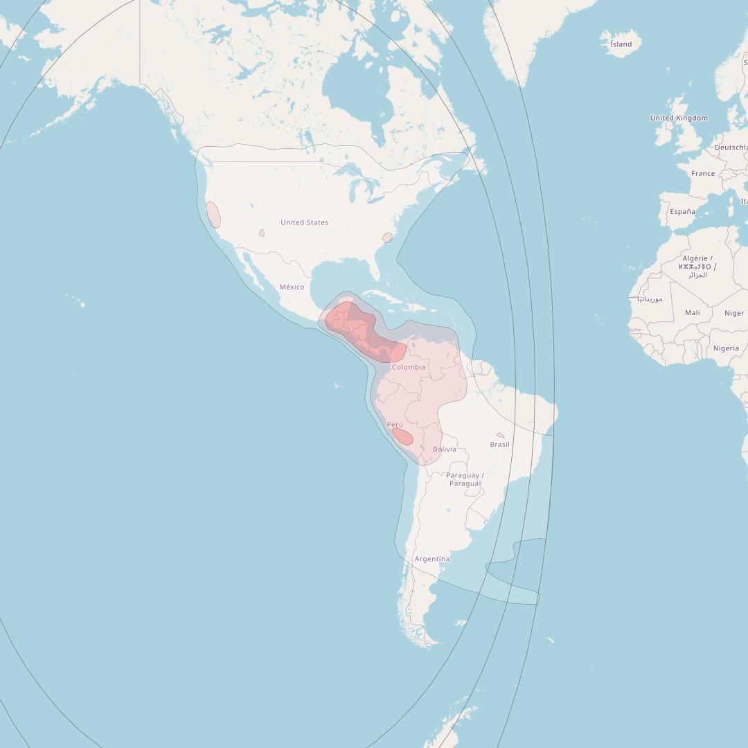 Eutelsat 117 West A at 117° W downlink Ku-band Hemi (KHDH/KHDV) beam coverage map