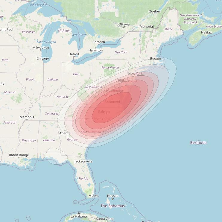 Echostar 14 at 119° W downlink Ku-band Spot A18 (Raleigh) beam coverage map