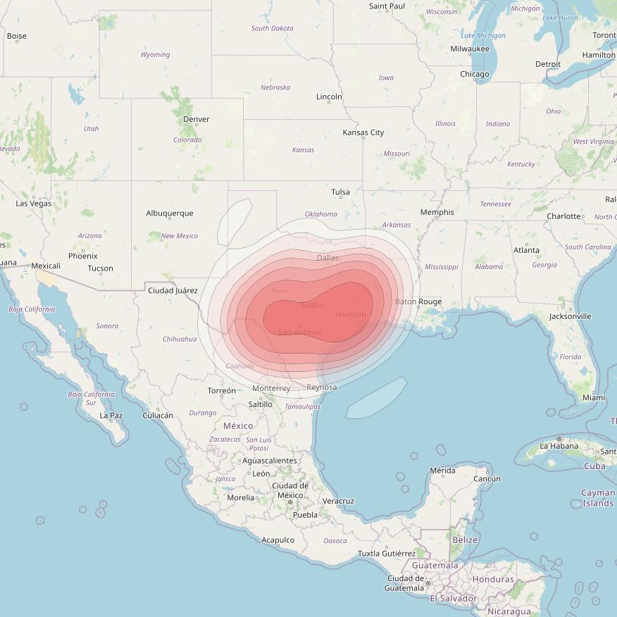 Echostar 14 at 119° W downlink Ku-band Spot B10 (HoustonSanAntonio) beam coverage map