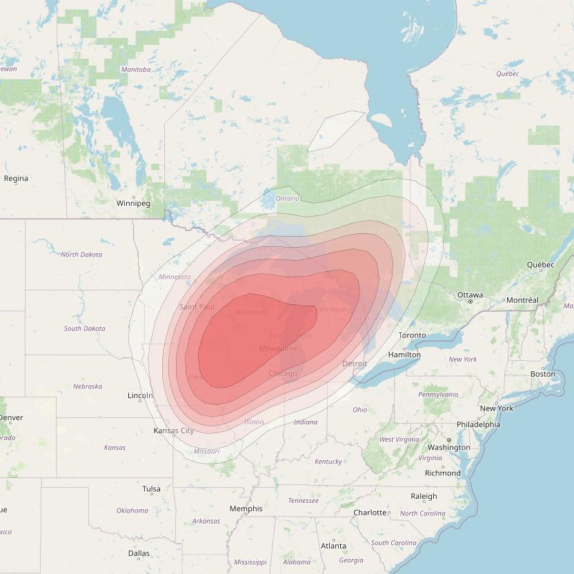 Echostar 14 at 119° W downlink Ku-band Spot B12 (Madison) beam coverage map