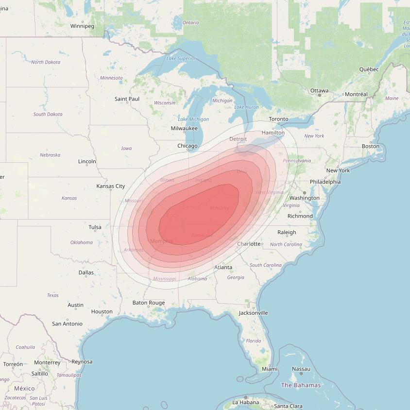 Echostar 14 at 119° W downlink Ku-band Spot B14 (Nashville) beam coverage map